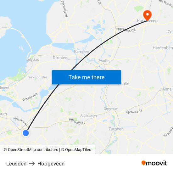 Leusden to Hoogeveen map