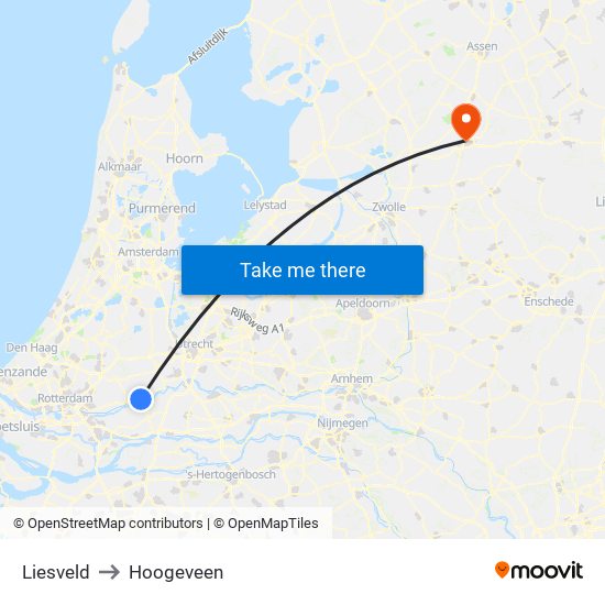 Liesveld to Hoogeveen map