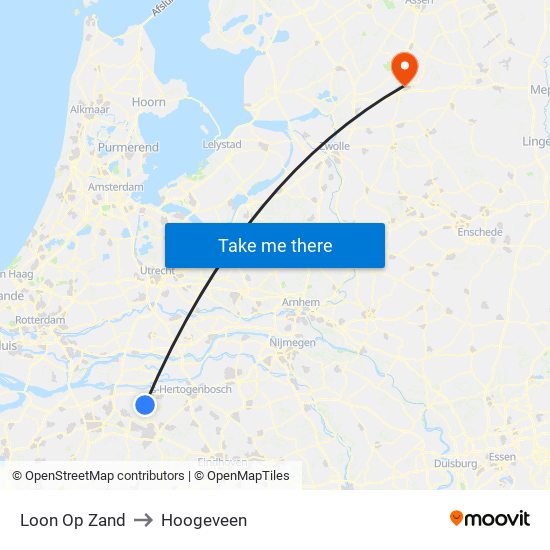 Loon Op Zand to Hoogeveen map