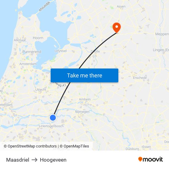 Maasdriel to Hoogeveen map