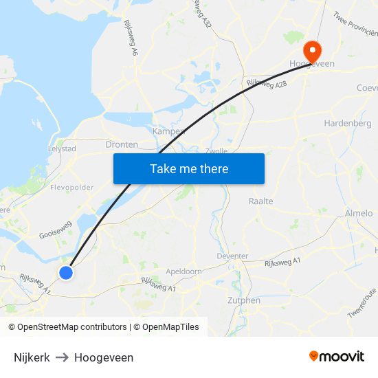 Nijkerk to Hoogeveen map