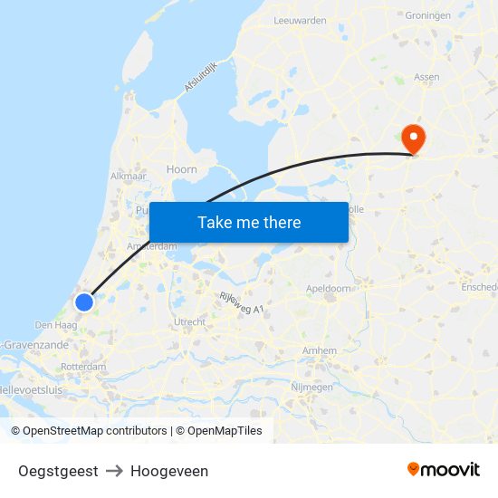 Oegstgeest to Hoogeveen map