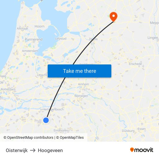Oisterwijk to Hoogeveen map