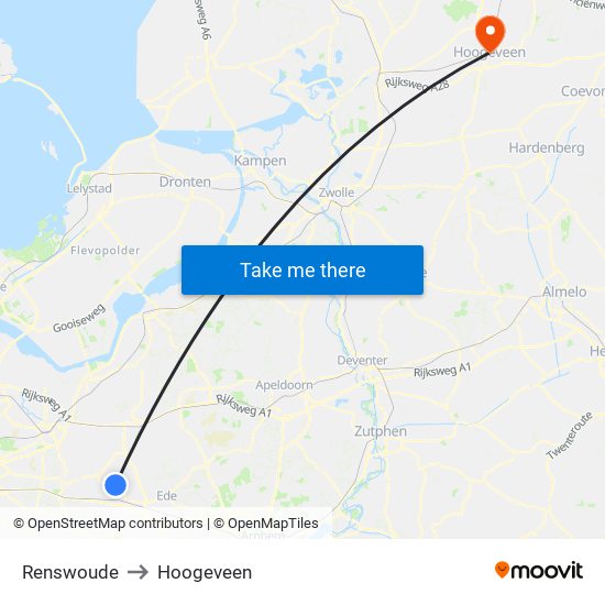Renswoude to Hoogeveen map