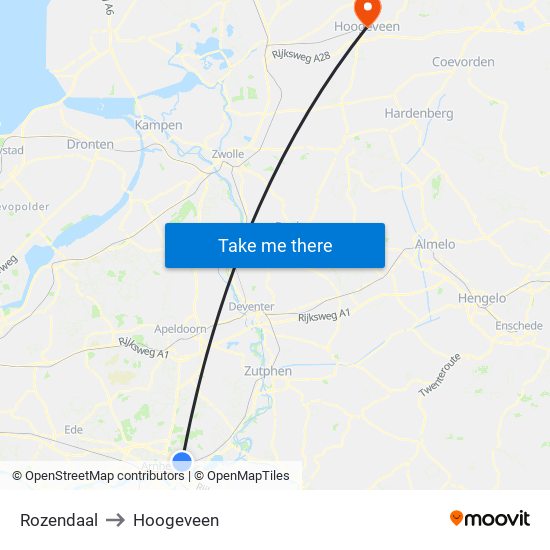 Rozendaal to Hoogeveen map