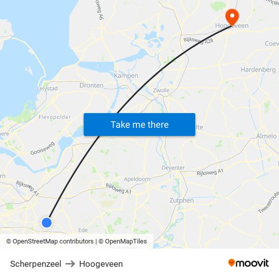 Scherpenzeel to Hoogeveen map