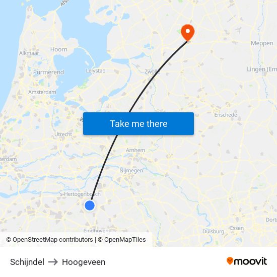 Schijndel to Hoogeveen map