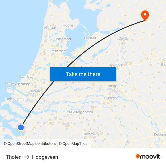 Tholen to Hoogeveen map