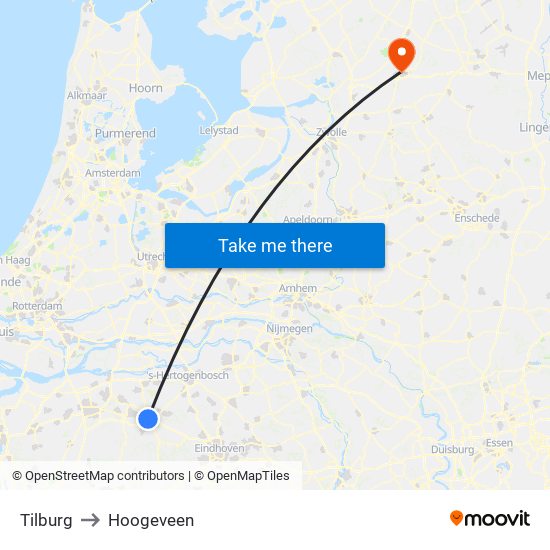 Tilburg to Hoogeveen map
