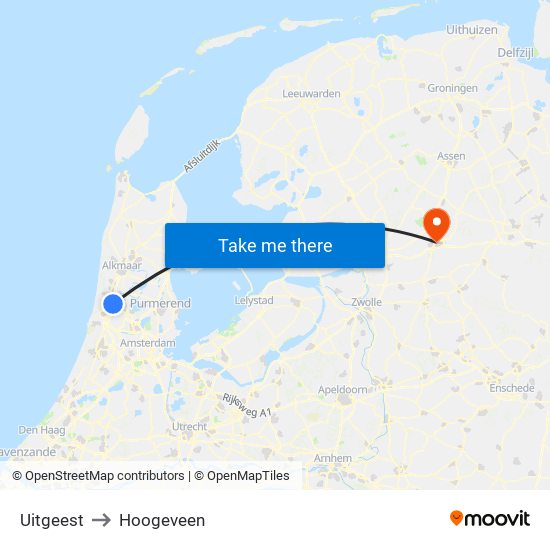 Uitgeest to Hoogeveen map