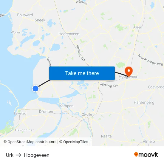 Urk to Hoogeveen map
