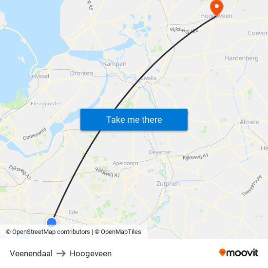 Veenendaal to Hoogeveen map