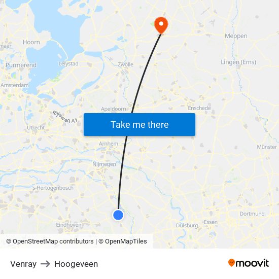 Venray to Hoogeveen map