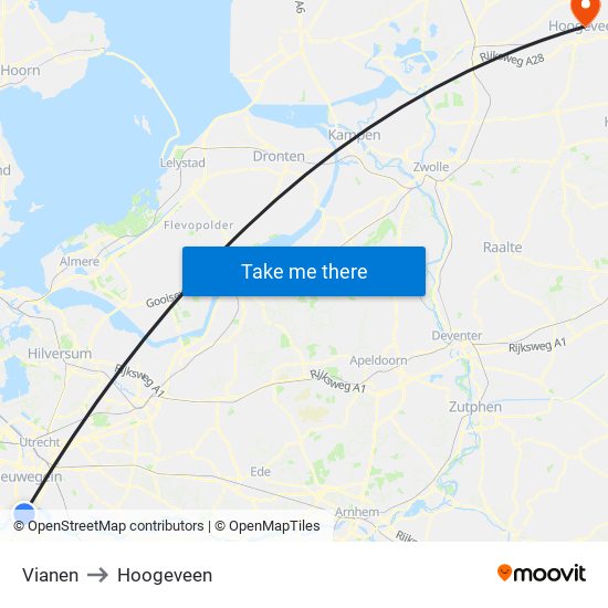 Vianen to Hoogeveen map