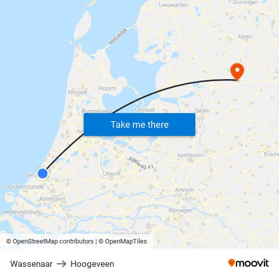 Wassenaar to Hoogeveen map