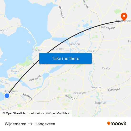 Wijdemeren to Hoogeveen map