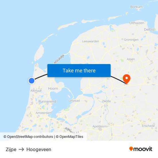 Zijpe to Hoogeveen map