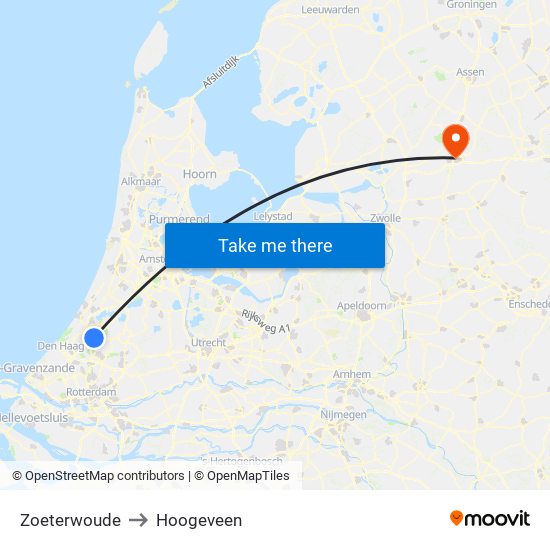 Zoeterwoude to Hoogeveen map