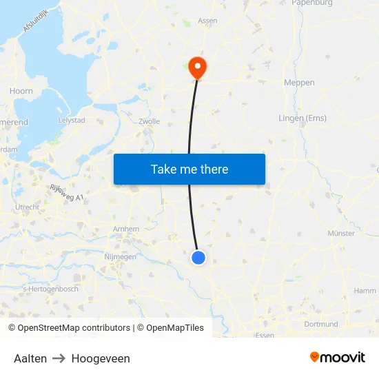 Aalten to Hoogeveen map
