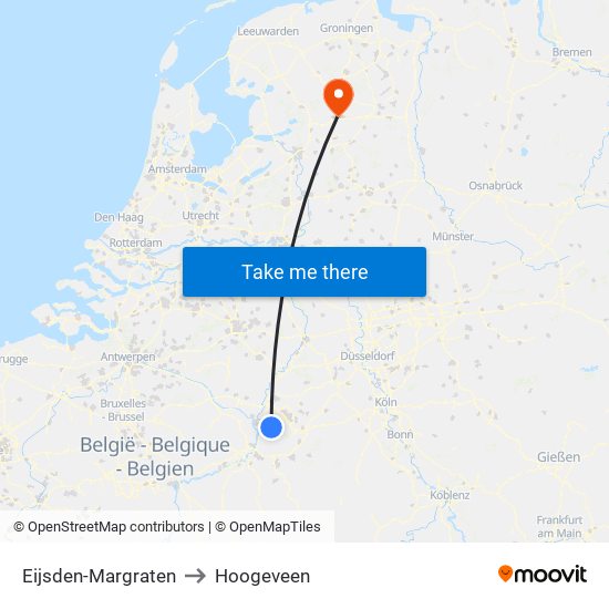 Eijsden-Margraten to Hoogeveen map