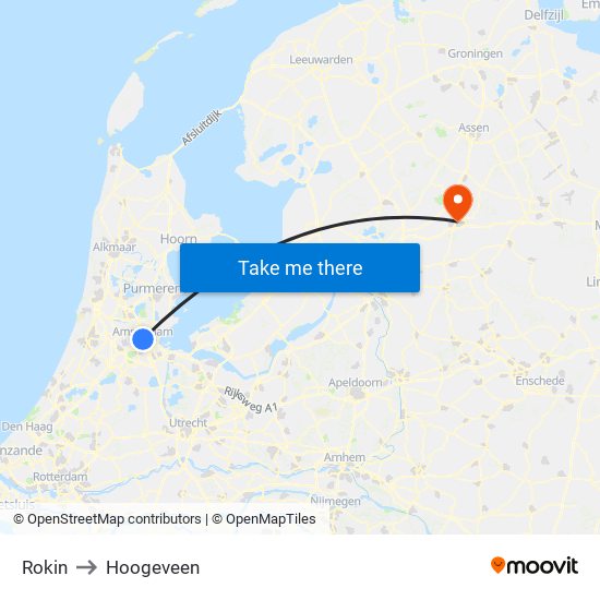 Rokin to Hoogeveen map