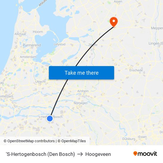 'S-Hertogenbosch (Den Bosch) to Hoogeveen map