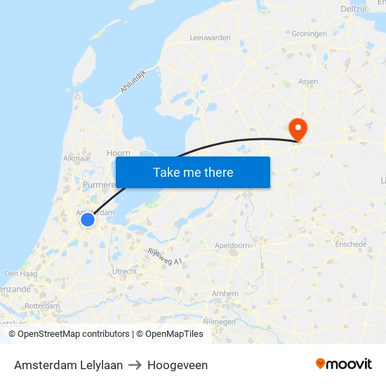 Amsterdam Lelylaan to Hoogeveen map