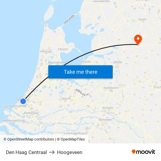 Den Haag Centraal to Hoogeveen map