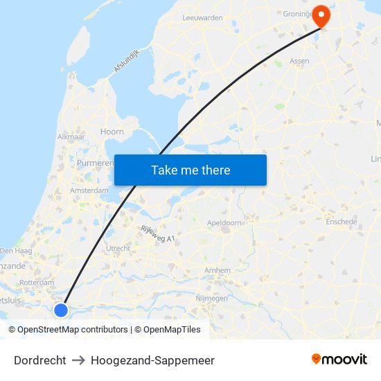 Dordrecht to Hoogezand-Sappemeer map