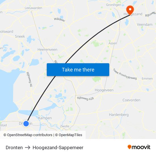 Dronten to Hoogezand-Sappemeer map