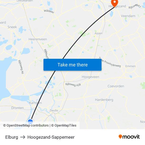 Elburg to Hoogezand-Sappemeer map