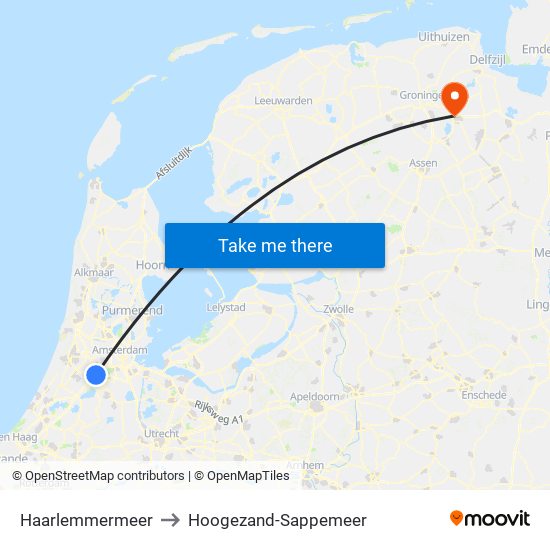 Haarlemmermeer to Hoogezand-Sappemeer map