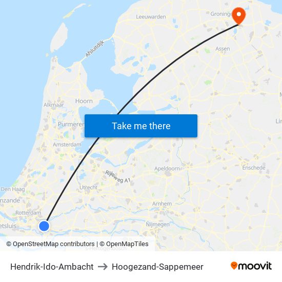 Hendrik-Ido-Ambacht to Hoogezand-Sappemeer map