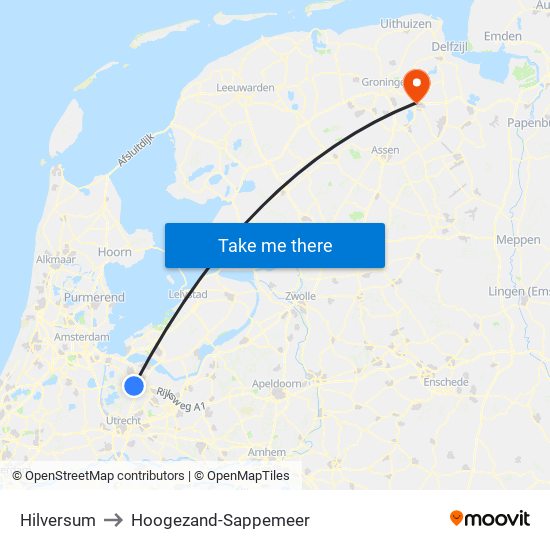 Hilversum to Hoogezand-Sappemeer map