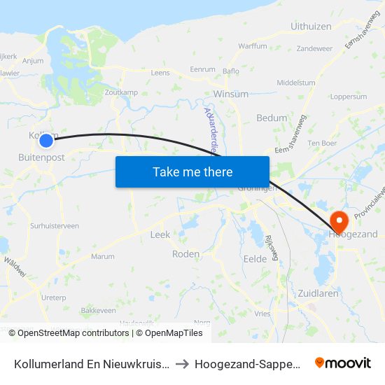 Kollumerland En Nieuwkruisland to Hoogezand-Sappemeer map