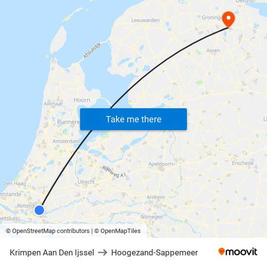 Krimpen Aan Den Ijssel to Hoogezand-Sappemeer map