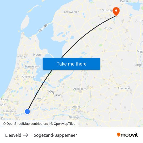 Liesveld to Hoogezand-Sappemeer map