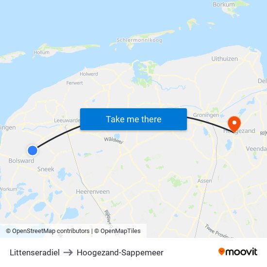 Littenseradiel to Hoogezand-Sappemeer map