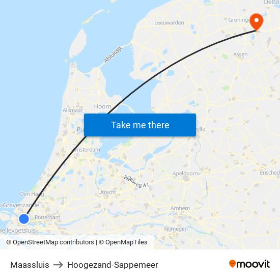 Maassluis to Hoogezand-Sappemeer map