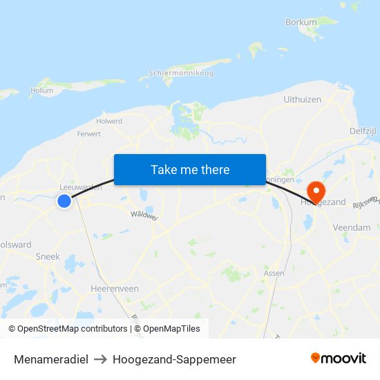 Menameradiel to Hoogezand-Sappemeer map
