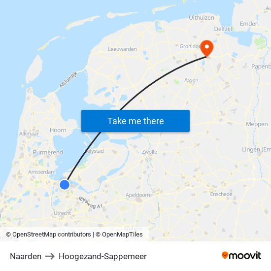 Naarden to Hoogezand-Sappemeer map