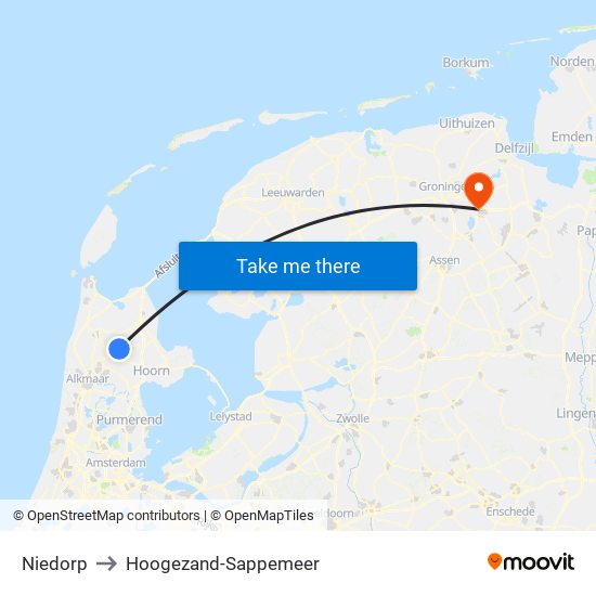 Niedorp to Hoogezand-Sappemeer map