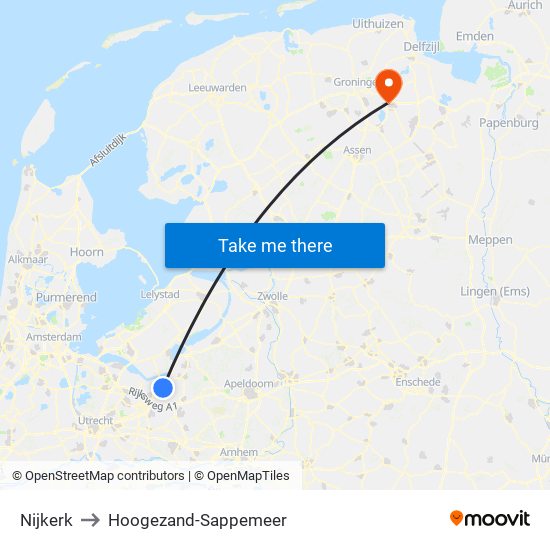 Nijkerk to Hoogezand-Sappemeer map