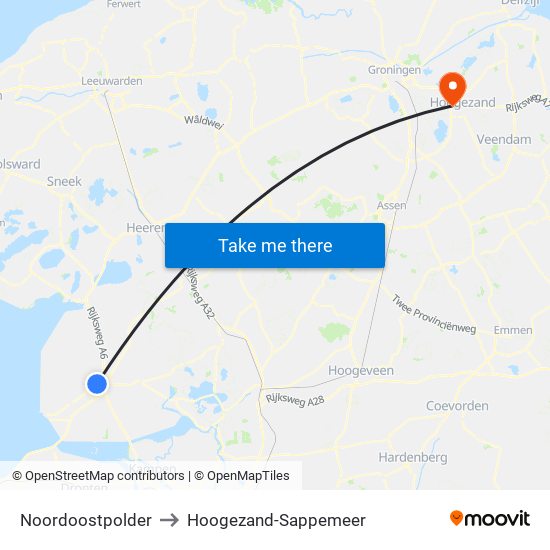 Noordoostpolder to Hoogezand-Sappemeer map