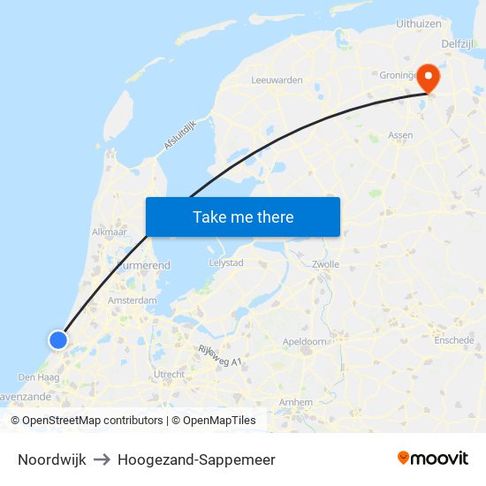 Noordwijk to Hoogezand-Sappemeer map