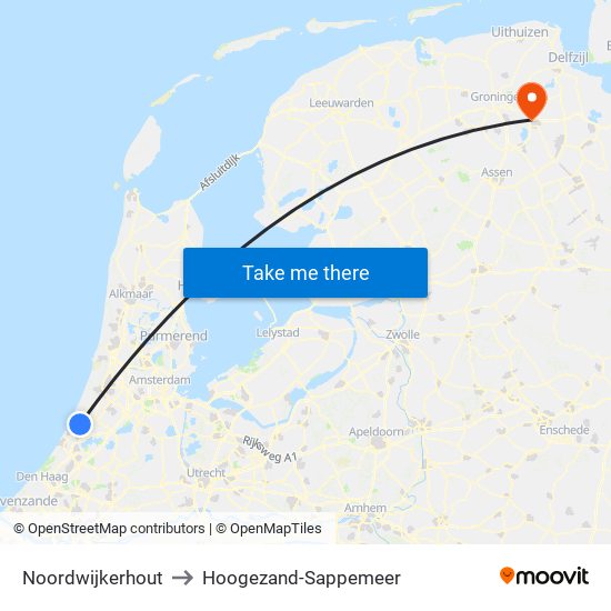 Noordwijkerhout to Hoogezand-Sappemeer map