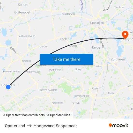 Opsterland to Hoogezand-Sappemeer map