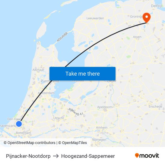 Pijnacker-Nootdorp to Hoogezand-Sappemeer map