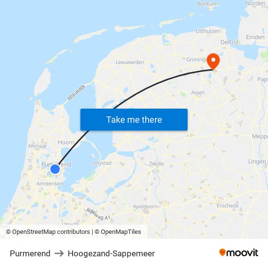 Purmerend to Hoogezand-Sappemeer map