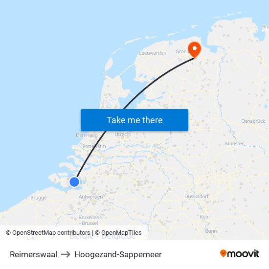 Reimerswaal to Hoogezand-Sappemeer map